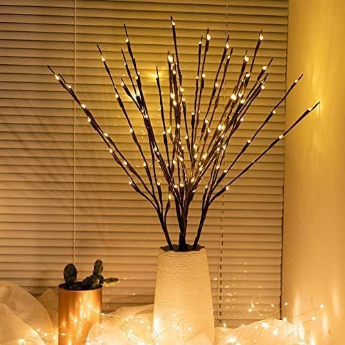 DK177 2 Pack Led Branch Light Battery Operated Lighted Branch Vase Filler Willow Tree Artificial Little Twig Power Brown 30 Inch 20 LED for Home Romantic Decoration, Warm White - Homesidy.com