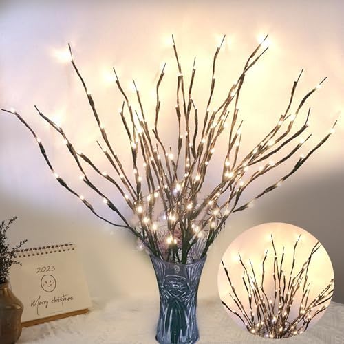 DK177 2 Pack Led Branch Light Battery Operated Lighted Branch Vase Filler Willow Tree Artificial Little Twig Power Brown 30 Inch 20 LED for Home Romantic Decoration, Warm White - Homesidy.com