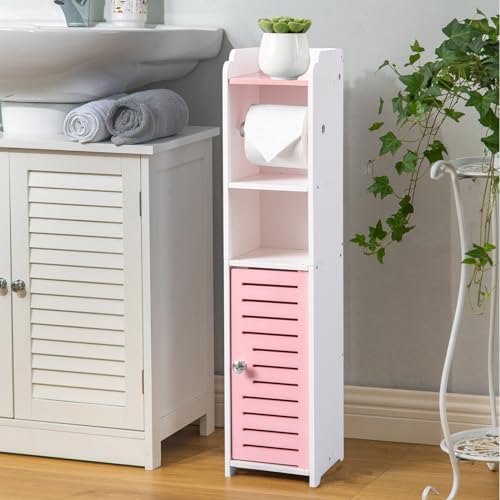 AOJEZOR Toilet Paper Holder Stand: No Drill PVC Small Bathroom Cabinet for Apartment Dwellers - Rental Deposit Protection - Small Space Storage Saving - Homesidy.com