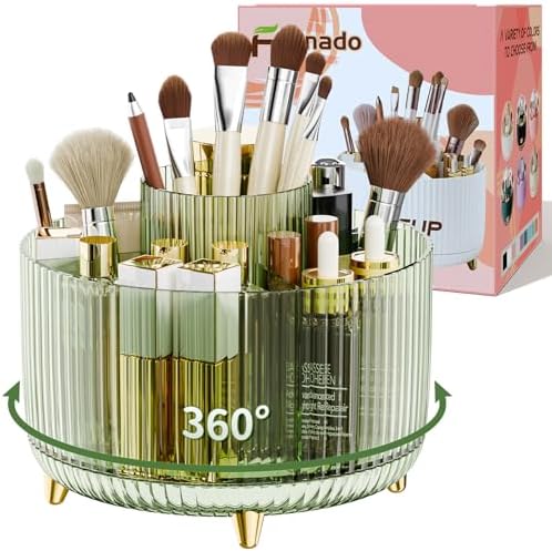 fanado 360° Rotate Makeup Brush Holder Organizer, Makeup Organizers Countertop, Makeup organization and Skincare Storage for Vanity, Desktop, Bathroom (White) - Homesidy.com