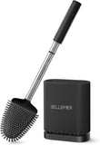 Sellemer Toilet Brush and Holder Set - Flexible Toilet Bowl Brush Head with Silicone Bristles, Compact Size for Storage and Organization, Ventilation Slots Base (1 Pack, Silver) - Homesidy.com