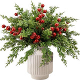 Watayo 60 Pcs Christmas Artificial Pine Branches with Red Berry Stems, 10.5&34; Faux Evergreen Norfolk Pine Cypress Leaves Stems, Fake Foliage Pine Needles Picks for DIY Craft Garland Home Decor - Homesidy.com