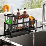 Cisily Black Sponge Holder for Kitchen Sink, Sink Caddy Organizer with High Brush Holder, Kitchen Countertop Organizers and Storage Essentials, Rustproof 304 Stainless Steel, Soap Dispenser Organize - Homesidy.com