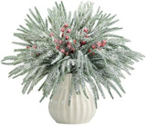 Watayo 60 Pcs Christmas Artificial Pine Branches with Red Berry Stems, 10.5&34; Faux Evergreen Norfolk Pine Cypress Leaves Stems, Fake Foliage Pine Needles Picks for DIY Craft Garland Home Decor - Homesidy.com