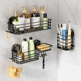 LEVERLOC Shower Caddy Suction Cup, 2 Pack Shower Shelves for Inside Shower with Hooks &amp; Soap Holder, NO - Drilling Bathroom Shower Organizer, Rustproof Meatl Shower Holder Storage, Black - Homesidy.com