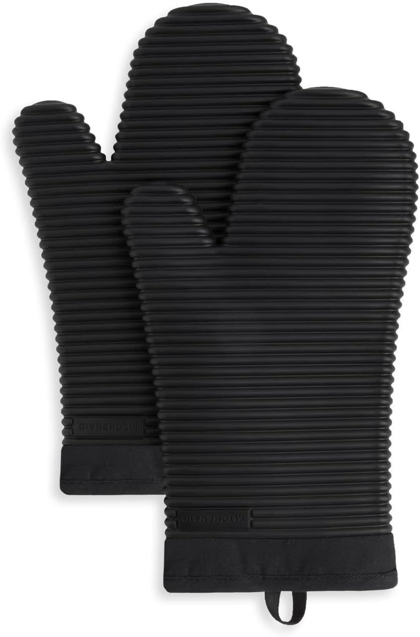 KITCHENAID Ribbed Soft Silicone Oven Mitt 2 - Pack Set, 7.5&34;x13&34;, Milkshake - Homesidy.com