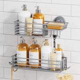 TAILI Shower Caddy Suction Cup 2 Pack with Hooks &amp; Soap holder, Heavy Duty Shower Organizer for Bathroom, No Drilling Bathroom Organizer with Large Capacity, Black Metal Storage Basket - Homesidy.com
