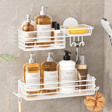 LEVERLOC Shower Caddy Suction Cup, 2 Pack Shower Shelves for Inside Shower with Hooks &amp; Soap Holder, NO - Drilling Bathroom Shower Organizer, Rustproof Meatl Shower Holder Storage, Black - Homesidy.com