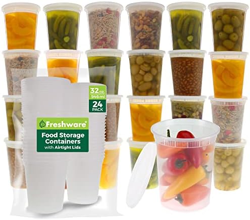 Freshware Food Storage Containers [24 Set] 32 oz Plastic Deli Containers with Lids, Slime, Soup, Meal Prep Containers | BPA Free | Stackable | Leakproof | Microwave/Dishwasher/Freezer Safe - Homesidy.com