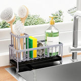 Cisily Black Sponge Holder for Kitchen Sink, Sink Caddy Organizer with High Brush Holder, Kitchen Countertop Organizers and Storage Essentials, Rustproof 304 Stainless Steel, Soap Dispenser Organize - Homesidy.com