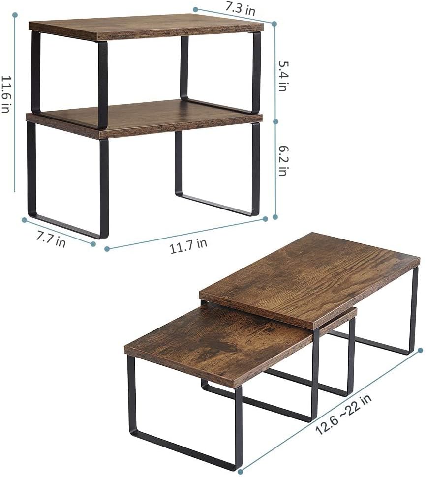NEX Bamboo Kitchen Cabinet and Counter Shelf Organizer, Stackable &amp; Expandable, Set of 4, White and Natural - Homesidy.com