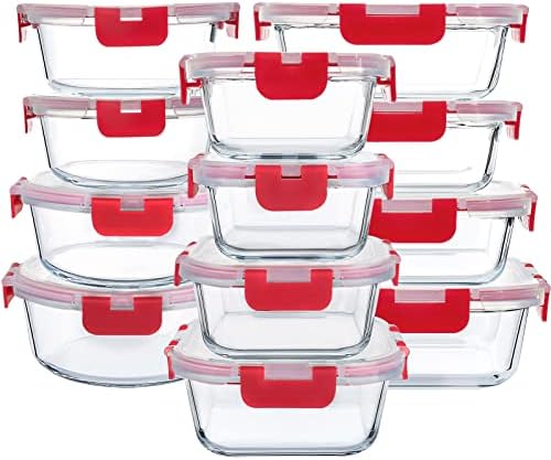 M MCIRCO 24 - Piece Glass Food Storage Containers with Upgraded Snap Locking Lids,Glass Meal Prep Containers Set - Airtight Lunch Containers, Microwave, Oven, Freezer and Dishwasher - Homesidy.com
