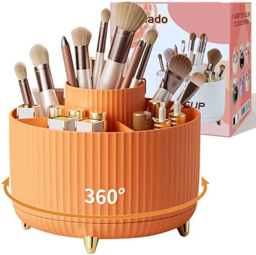 fanado 360° Rotate Makeup Brush Holder Organizer, Makeup Organizers Countertop, Makeup organization and Skincare Storage for Vanity, Desktop, Bathroom (White) - Homesidy.com