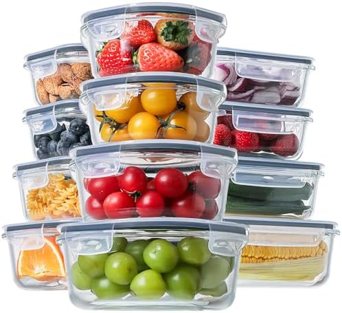 HOMBERKING 24pc Borosilicate Glass Food Storage Containers with Lids, Glass Meal Prep Containers with Leak Proof Snap Lock Lids, Airtight Bento Lunch Boxes, Kitchen Storage (12 lids &amp; 12 Containers) - Homesidy.com