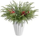 Watayo 60 Pcs Christmas Artificial Pine Branches with Red Berry Stems, 10.5&34; Faux Evergreen Norfolk Pine Cypress Leaves Stems, Fake Foliage Pine Needles Picks for DIY Craft Garland Home Decor - Homesidy.com