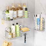 LEVERLOC Shower Caddy Suction Cup, 2 Pack Shower Shelves for Inside Shower with Hooks &amp; Soap Holder, NO - Drilling Bathroom Shower Organizer, Rustproof Meatl Shower Holder Storage, Black - Homesidy.com