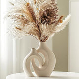 Lvases Snuggle Hollow Ceramic Vase Set of 2, Nordic Modern Boho ins Style Decorative Ceramic Aesthetic Flower Vase for Home Decor (Milky White W 6.3&34; X H 8.4&34;) - Homesidy.com