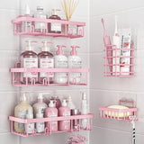 Liuoud 5 Pack Shower Caddy Organizer Rack Shelf for Inside Shower, Adhesive Bathroom Wall Storage Basket Rustproof Stainless Steel Shampoo Holder, Girly Bathroom Accessory Decor Set, Pink - Homesidy.com