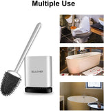 Sellemer Toilet Brush and Holder Set - Flexible Toilet Bowl Brush Head with Silicone Bristles, Compact Size for Storage and Organization, Ventilation Slots Base (1 Pack, Silver) - Homesidy.com