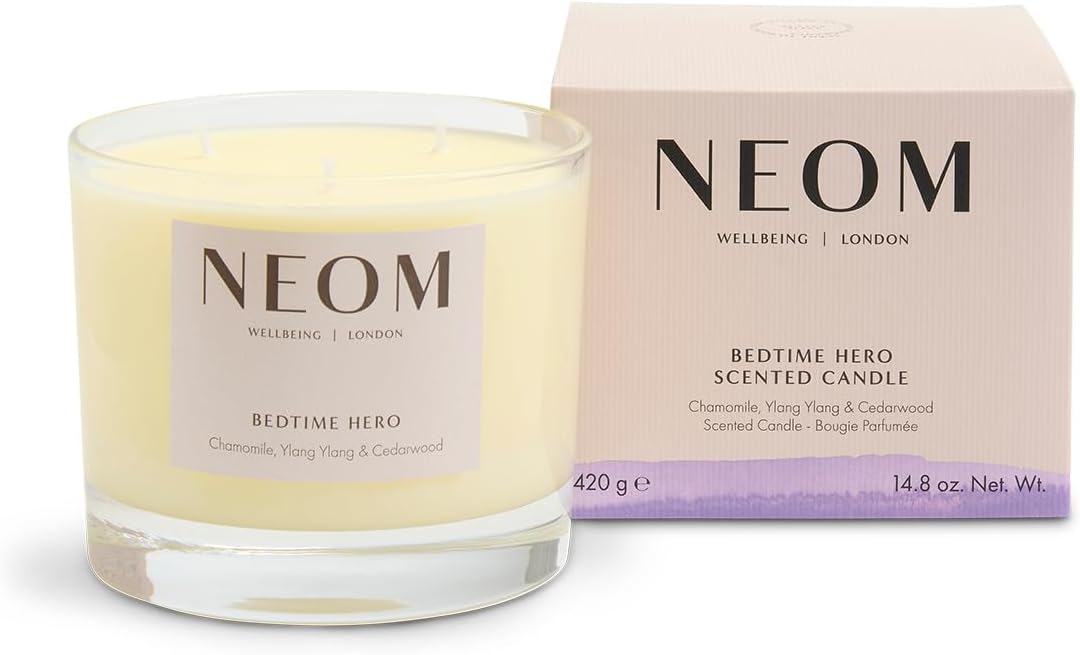 NEOM - Bedtime Hero Scented Candle, 3 Wick | Chamomile &amp; Ylang Ylang | Essential Oil Aromatherapy Candle | Scent to Sleep - Homesidy.com