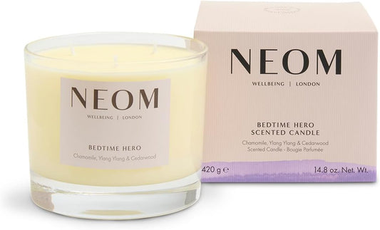 NEOM - Bedtime Hero Scented Candle, 3 Wick | Chamomile &amp; Ylang Ylang | Essential Oil Aromatherapy Candle | Scent to Sleep - Homesidy.com