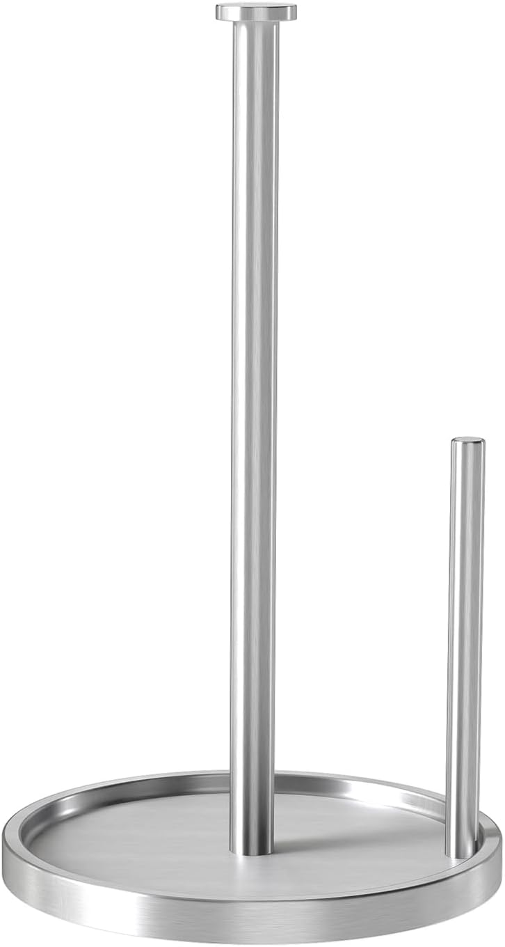 Paper Towel Holder Countertop, Standing Paper Roll Holder with Anti Slip Weighted Base, Stainless Steel Freestanding Paper Towel Holder for Kitchen, Black - Homesidy.com