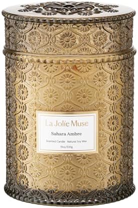 LA JOLIE MUSE Sahara Amber Candle – Bergamot, Clove &amp; Amber | 12 oz Large 2 - Wick Soy Wax Candle | 60 Hours Clean Burn | Gift - Ready for Hosts &amp; Gatherings | Elegant Home Décor - Homesidy.com