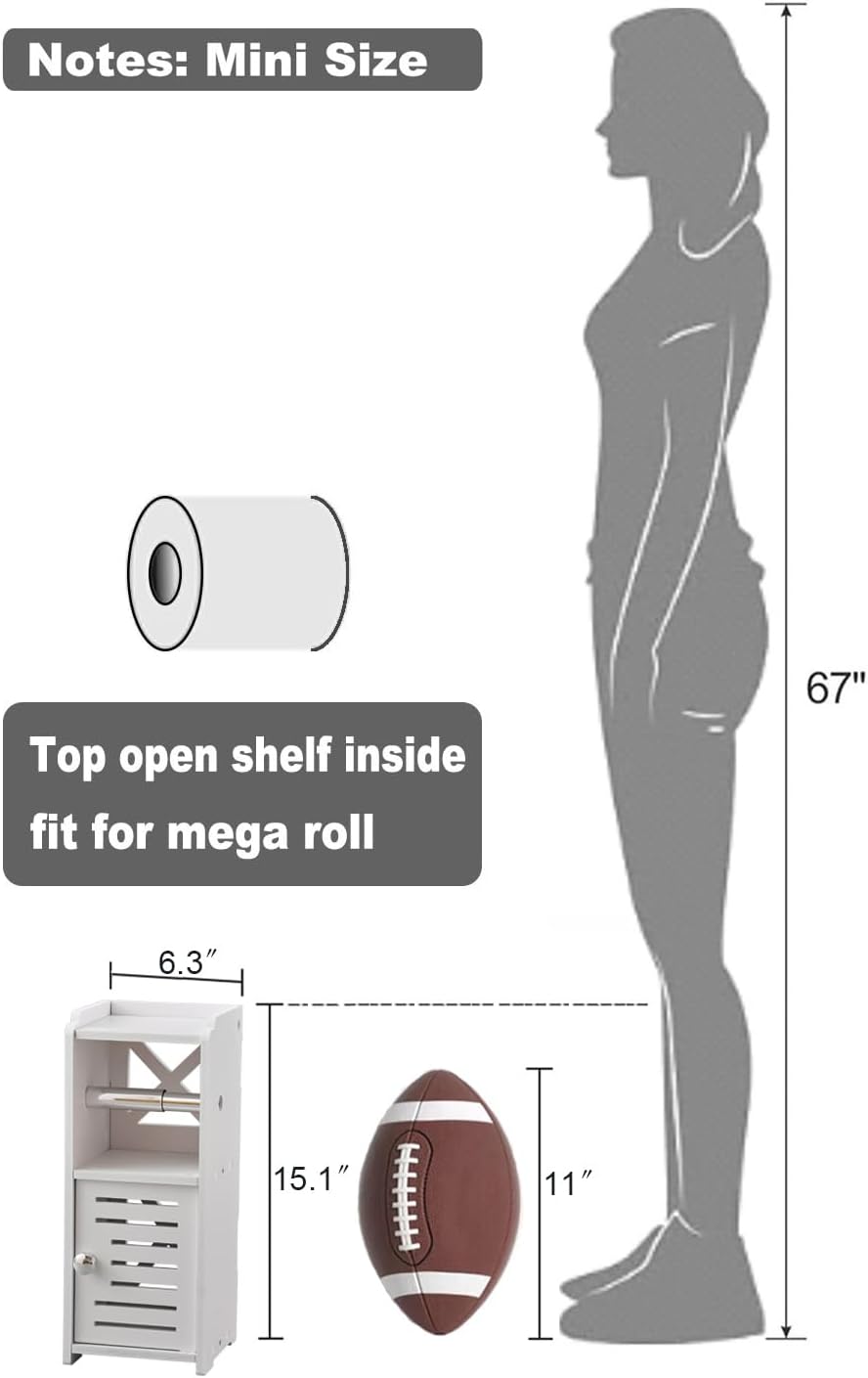 AOJEZOR Toilet Paper Holder Stand: No Drill PVC Small Bathroom Cabinet for Apartment Dwellers - Rental Deposit Protection - Small Space Storage Saving - Homesidy.com