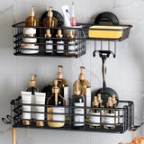 LEVERLOC Shower Caddy Suction Cup, 2 Pack Shower Shelves for Inside Shower with Hooks &amp; Soap Holder, NO - Drilling Bathroom Shower Organizer, Rustproof Meatl Shower Holder Storage, Black - Homesidy.com