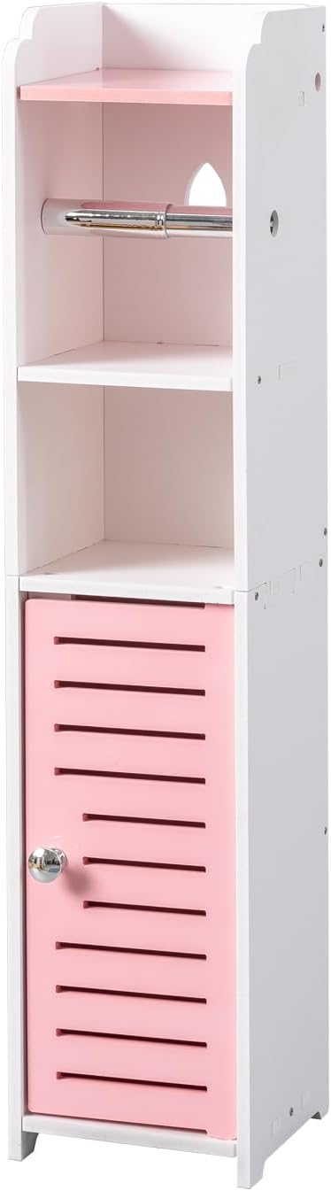AOJEZOR Toilet Paper Holder Stand: No Drill PVC Small Bathroom Cabinet for Apartment Dwellers - Rental Deposit Protection - Small Space Storage Saving - Homesidy.com