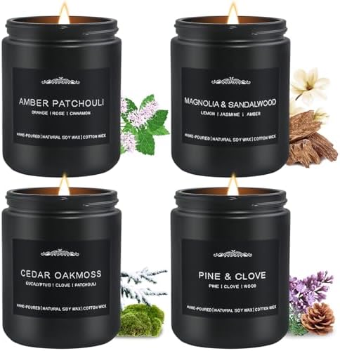 Scented Candle Set, Men Candle Set, Scented Candles for Home, Gifts for Men, 4 Pack Manly Candles Gifts for Mens Scents of Smoke Vanilla/Leather/Oak/Lavender Wood - Homesidy.com