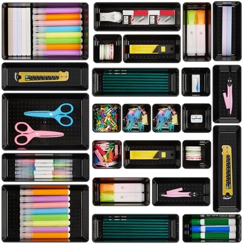 Vtopmart 25 PCS Clear Plastic Drawer Organizers Set, 4 - Size Versatile Bathroom and Vanity Drawer Organizer Trays, Storage Bins for Makeup, Bedroom, Kitchen Gadgets Utensils and Office - Homesidy.com