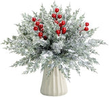Watayo 60 Pcs Christmas Artificial Pine Branches with Red Berry Stems, 10.5&34; Faux Evergreen Norfolk Pine Cypress Leaves Stems, Fake Foliage Pine Needles Picks for DIY Craft Garland Home Decor - Homesidy.com