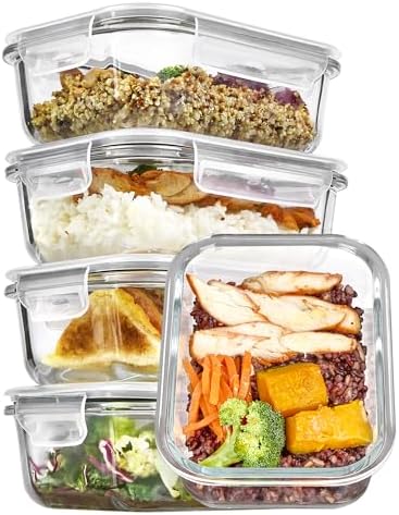 Vtopmart 5Pack 22oz Glass Storage Containers with Lids, Glass Meal Prep Food Container Sets with Snap Airtight Lids for Microwave, Oven, Freezer and Dishwasher, Grey - Homesidy.com