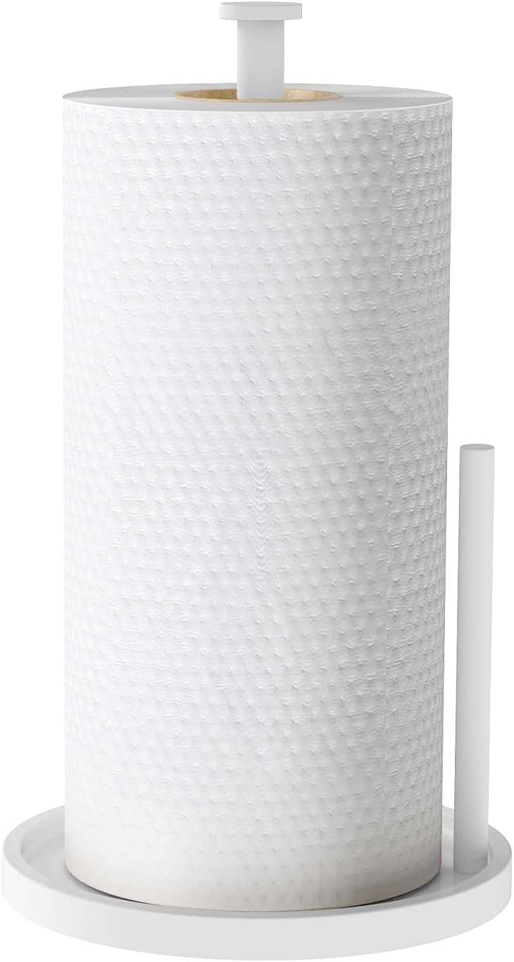 Paper Towel Holder Countertop, Standing Paper Roll Holder with Anti Slip Weighted Base, Stainless Steel Freestanding Paper Towel Holder for Kitchen, Black - Homesidy.com