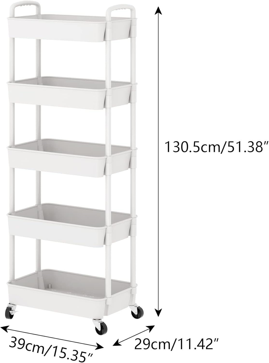 Sywhitta 3 - Tier Plastic Rolling Utility Cart with Handle, Multi - Functional Storage Trolley for Office, Living Room, Kitchen, Movable Storage Organizer with Wheels, White - Homesidy.com