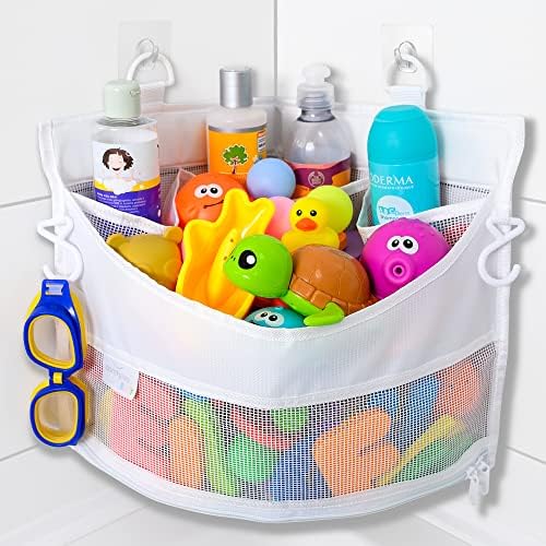 2 x Mesh Bath Toy Organizer 8 Ultra Strong Hooks – The Perfect Bathtub Toy Holder &amp; Bathroom or Shower Caddy – These Multi - use Net Bags Make Baby Bath Toy Storage Easy – For Kids &amp; Toddlers - Homesidy.com