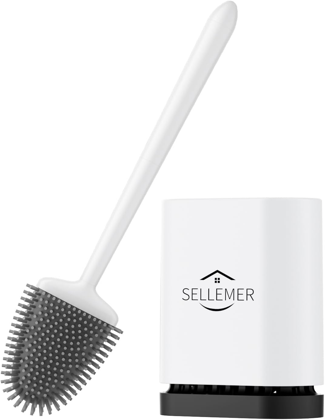 Sellemer Toilet Brush and Holder Set - Flexible Toilet Bowl Brush Head with Silicone Bristles, Compact Size for Storage and Organization, Ventilation Slots Base (1 Pack, Silver) - Homesidy.com