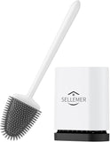 Sellemer Toilet Brush and Holder Set - Flexible Toilet Bowl Brush Head with Silicone Bristles, Compact Size for Storage and Organization, Ventilation Slots Base (1 Pack, Silver) - Homesidy.com