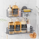 LEVERLOC Shower Caddy Suction Cup, 2 Pack Shower Shelves for Inside Shower with Hooks &amp; Soap Holder, NO - Drilling Bathroom Shower Organizer, Rustproof Meatl Shower Holder Storage, Black - Homesidy.com