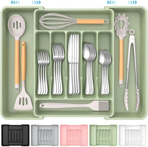 ukeetap Extra Large Expandable Silverware Organizer, BPA - Free Food - Safe Cutlery Flatware Organizer, Kitchen Utensil Drawer Organizer, Adjustable Silverware Holder for Spoons Forks Knives, Black - Homesidy.com