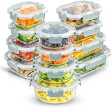 JoyJolt 24pc Borosilicate Glass Storage Containers with Lids | 12 Airtight/Freezer Safe Food Storage Containers for Pantry and Kitchen | Meal Prep Container for Lunch | Glass Tupperware Set - Homesidy.com