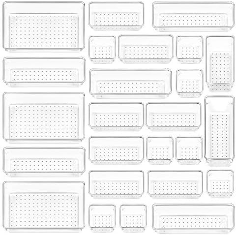 Vtopmart 25 PCS Clear Plastic Drawer Organizers Set, 4 - Size Versatile Bathroom and Vanity Drawer Organizer Trays, Storage Bins for Makeup, Bedroom, Kitchen Gadgets Utensils and Office - Homesidy.com