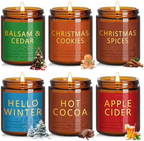 Winter Candle Gift Set, 4 Pack 7 oz Soy Scented Candles for Home, Christmas, Holiday &amp; Birthday Gifts for Women &amp; Men, Includes Hello Winter, Pine &amp; Cedarwood, Hot Cocoa, and Vanilla Cupcake - Homesidy.com