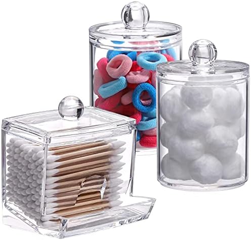 Tbestmax Qtips Holder Bathroom Container, 10 OZ Cotton Ball/Swabs Dispenser, Apothecary Jar Organizer for Storage Brown Wood Lids - Homesidy.com