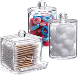 Tbestmax Qtips Holder Bathroom Container, 10 OZ Cotton Ball/Swabs Dispenser, Apothecary Jar Organizer for Storage Brown Wood Lids - Homesidy.com