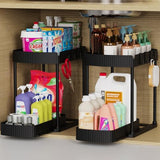 Ukeetap Multi - Purpose Pull - Out Storage Organizers, Under Sink/Cabinet Organizers and Storage for Bathroom &amp; Kitchen, Black, 12.8 Inches, 2 Packs - Homesidy.com