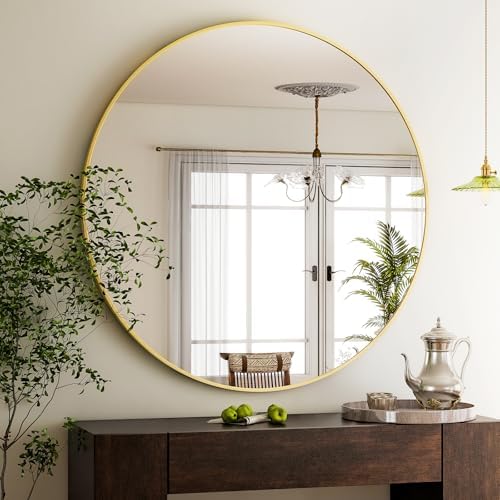 HARRITPURE Round Mirror 30 Black Wall Mounted Circle Mirrors Vanity Mirror with Brushed Aluminum Alloy Frame Modern Decoration for Bathroom, Living Room, Vanity, Bedroom, Entryway - Homesidy.com