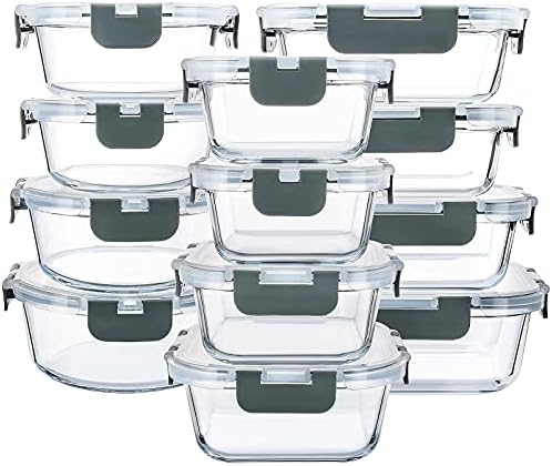 M MCIRCO 24 - Piece Glass Food Storage Containers with Upgraded Snap Locking Lids,Glass Meal Prep Containers Set - Airtight Lunch Containers, Microwave, Oven, Freezer and Dishwasher - Homesidy.com