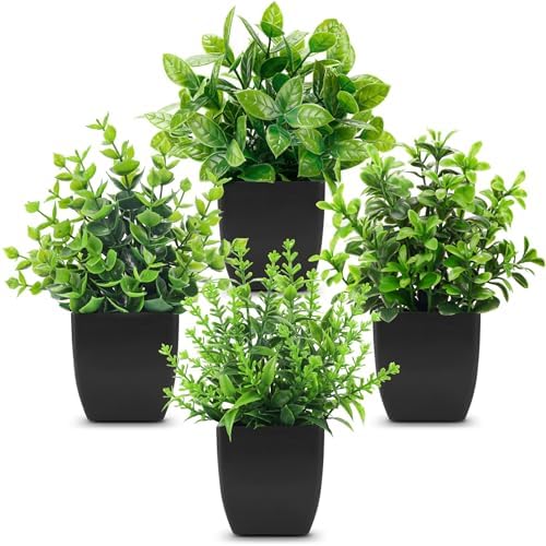 Der Rose 4 Pack Fake Plants Mini Artificial Greenery Potted Plants for Home Decor Indoor Office Table Room Farmhouse Bathroom Decor - Homesidy.com
